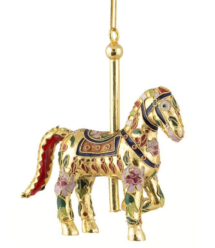 Cloisonne Gold Carousel Horse Ornament